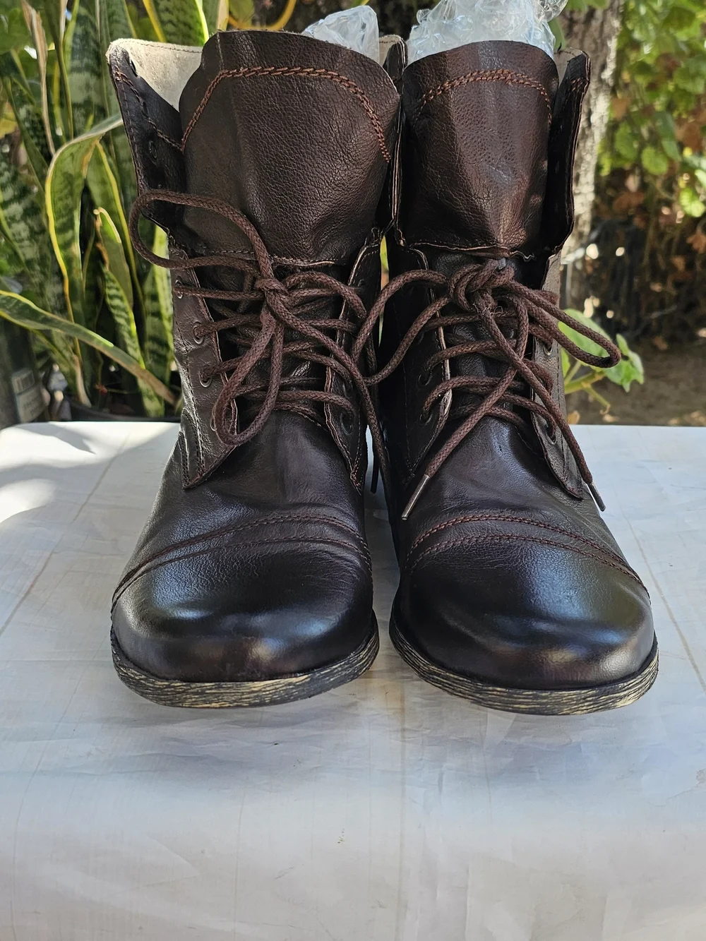 Steve Madden Troopah Men's Brown Leather Lace-Up Combat Boots